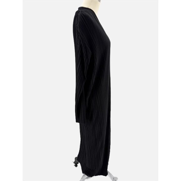 MAXMARA PLEATED V NECK LONG SLEEVE BLACK DRESS M - Picture 4 of 11